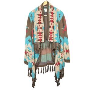 Tasha Polizzi Cotton Turquoise Fringe Sweater S